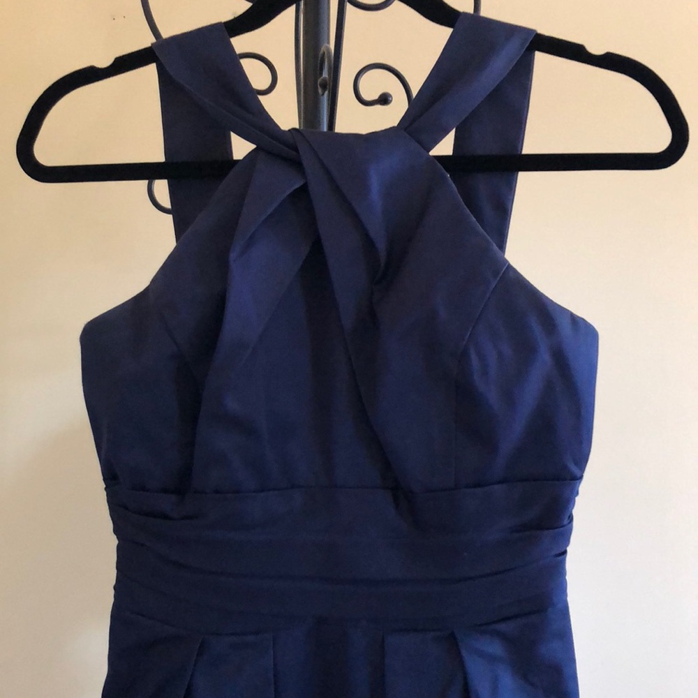 David’s Bridal Y-Neck Navy Bridesmaid Dress